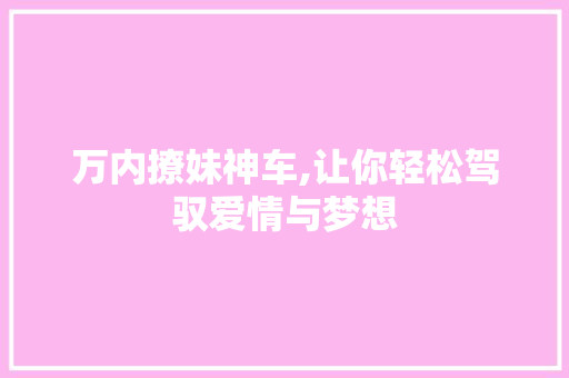 万内撩妹神车,让你轻松驾驭爱情与梦想
