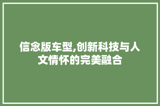 信念版车型,创新科技与人文情怀的完美融合
