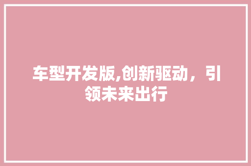 车型开发版,创新驱动，引领未来出行