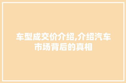 车型成交价介绍,介绍汽车市场背后的真相