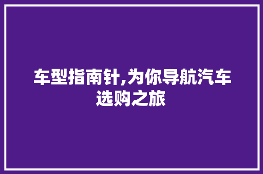 车型指南针,为你导航汽车选购之旅