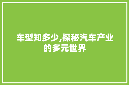 车型知多少,探秘汽车产业的多元世界