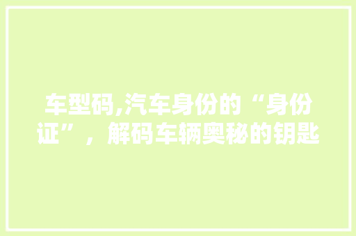 车型码,汽车身份的“身份证”，解码车辆奥秘的钥匙