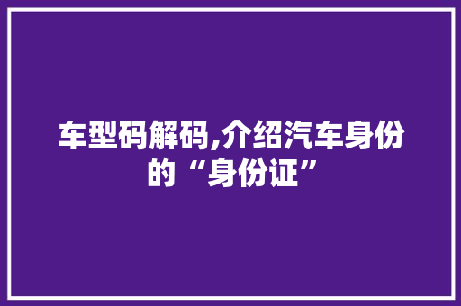车型码解码,介绍汽车身份的“身份证”