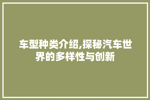 车型种类介绍,探秘汽车世界的多样性与创新