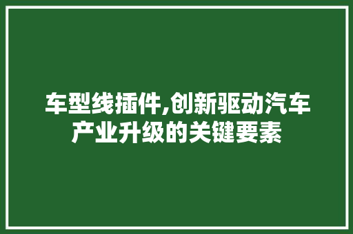 车型线插件,创新驱动汽车产业升级的关键要素