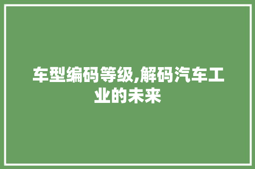 车型编码等级,解码汽车工业的未来