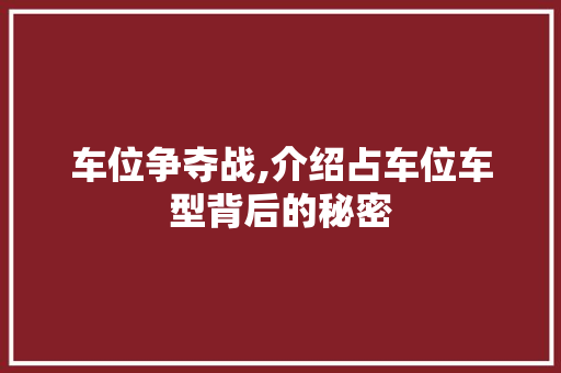 车位争夺战,介绍占车位车型背后的秘密