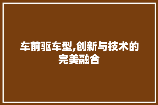车前驱车型,创新与技术的完美融合