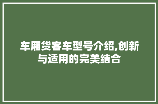 车厢货客车型号介绍,创新与适用的完美结合
