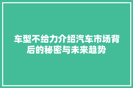 车型不给力介绍汽车市场背后的秘密与未来趋势