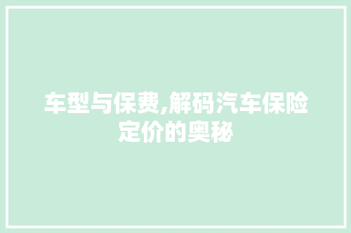 车型与保费,解码汽车保险定价的奥秘