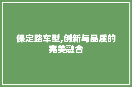 保定路车型,创新与品质的完美融合