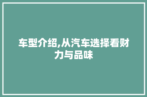 车型介绍,从汽车选择看财力与品味