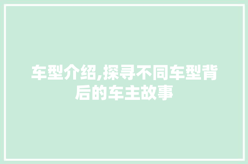车型介绍,探寻不同车型背后的车主故事