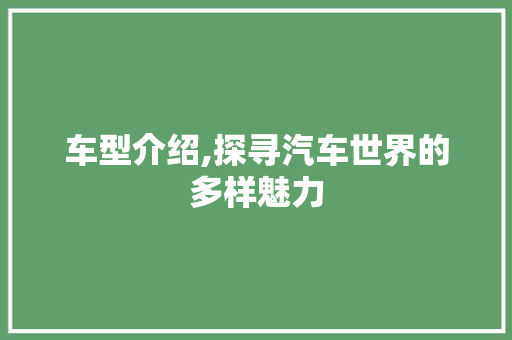 车型介绍,探寻汽车世界的多样魅力