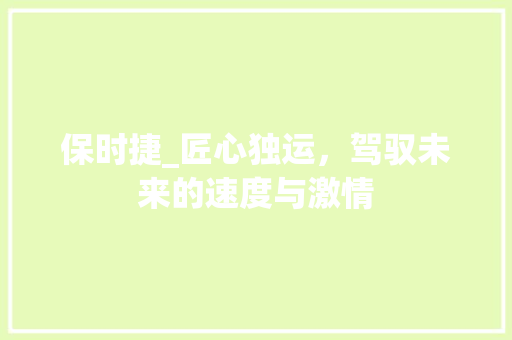 保时捷_匠心独运，驾驭未来的速度与激情
