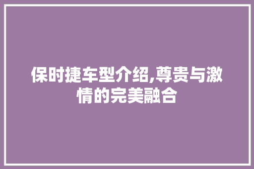 保时捷车型介绍,尊贵与激情的完美融合 发动机配件