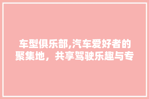 车型俱乐部,汽车爱好者的聚集地，共享驾驶乐趣与专业交流