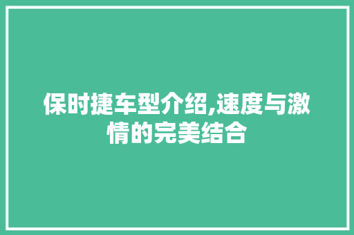 保时捷车型介绍,速度与激情的完美结合