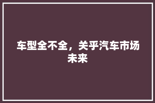 车型全不全，关乎汽车市场未来