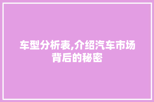 车型分析表,介绍汽车市场背后的秘密 汽车配件