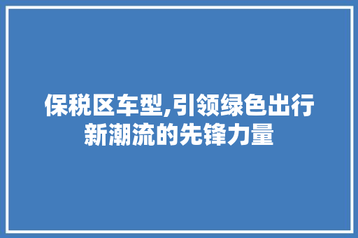 保税区车型,引领绿色出行新潮流的先锋力量