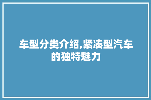 车型分类介绍,紧凑型汽车的独特魅力