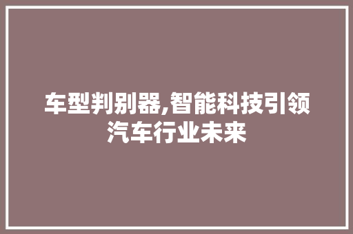 车型判别器,智能科技引领汽车行业未来