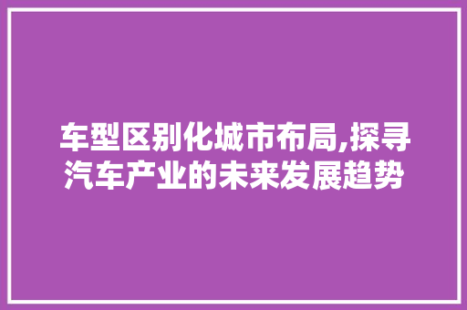 车型区别化城市布局,探寻汽车产业的未来发展趋势