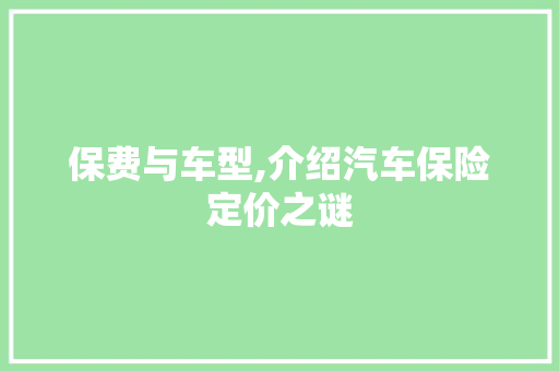 保费与车型,介绍汽车保险定价之谜
