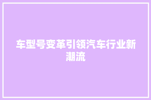 车型号变革引领汽车行业新潮流