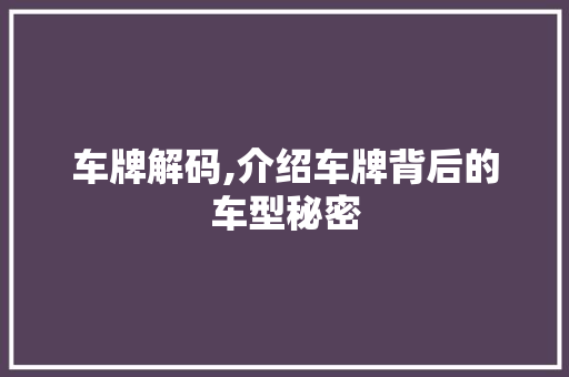 车牌解码,介绍车牌背后的车型秘密