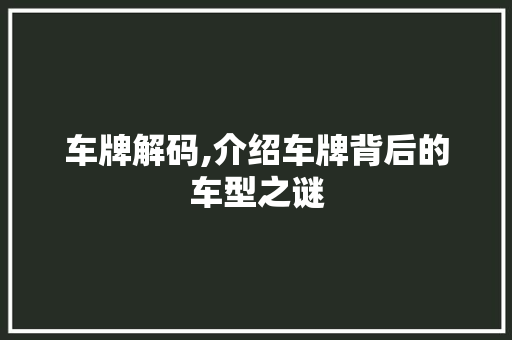 车牌解码,介绍车牌背后的车型之谜