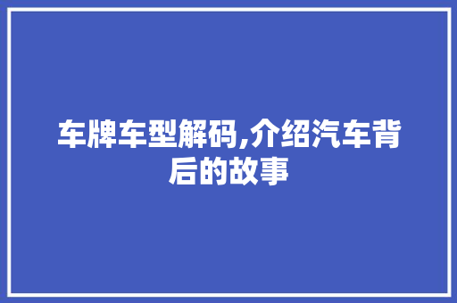 车牌车型解码,介绍汽车背后的故事
