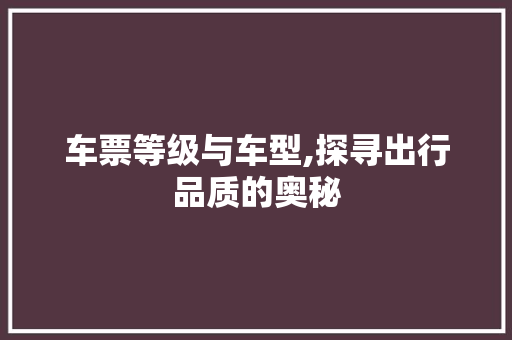 车票等级与车型,探寻出行品质的奥秘