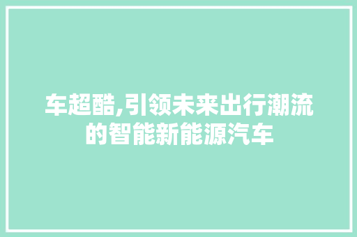 车超酷,引领未来出行潮流的智能新能源汽车