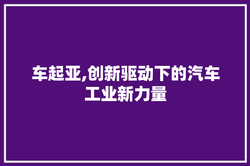 车起亚,创新驱动下的汽车工业新力量