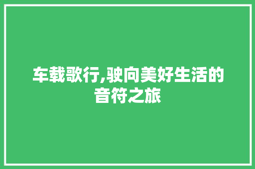 车载歌行,驶向美好生活的音符之旅