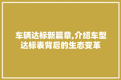 车辆达标新篇章,介绍车型达标表背后的生态变革
