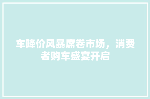 车降价风暴席卷市场，消费者购车盛宴开启