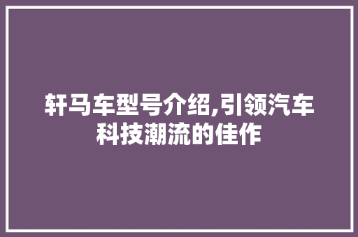 轩马车型号介绍,引领汽车科技潮流的佳作