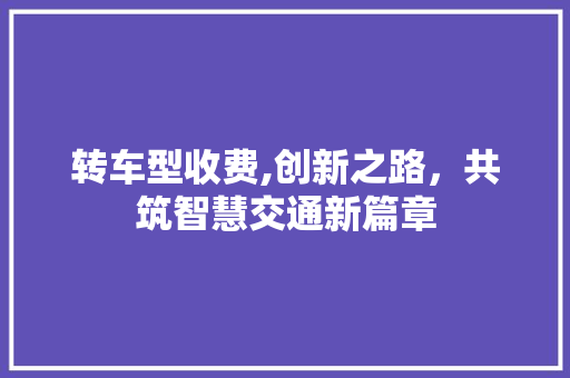 转车型收费,创新之路，共筑智慧交通新篇章