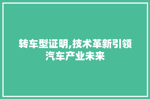 转车型证明,技术革新引领汽车产业未来
