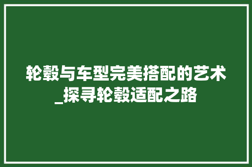 轮毂与车型完美搭配的艺术_探寻轮毂适配之路