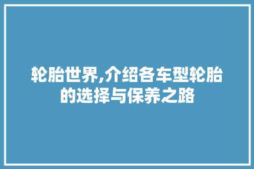 轮胎世界,介绍各车型轮胎的选择与保养之路