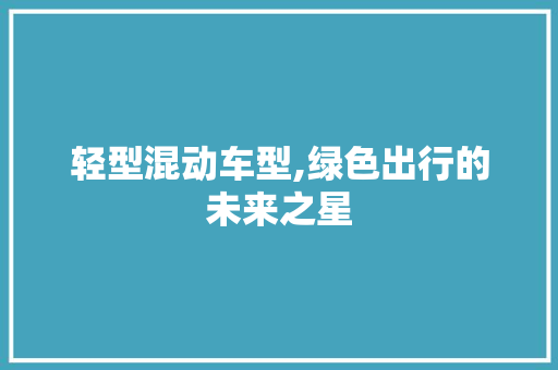 轻型混动车型,绿色出行的未来之星