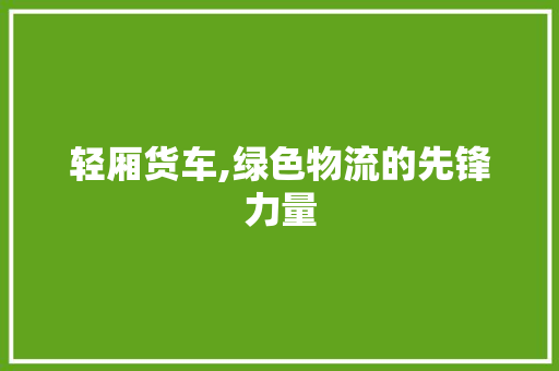轻厢货车,绿色物流的先锋力量