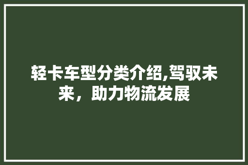 轻卡车型分类介绍,驾驭未来，助力物流发展