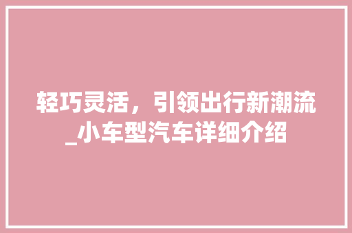 轻巧灵活，引领出行新潮流_小车型汽车详细介绍